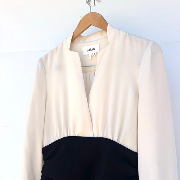 BA&SH Clelia Dress Ecru White Black Tuxedo Cocktail Mini Long Sleeve 8 Medium - Picture 6 of 13